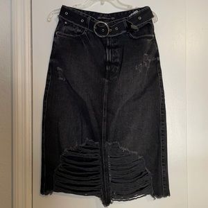 Zara Black Denim Distressed Skirt